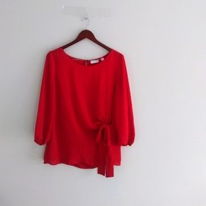 New York & Company Red Elegant Blouse Side Ties SZ M Long Sleeved
